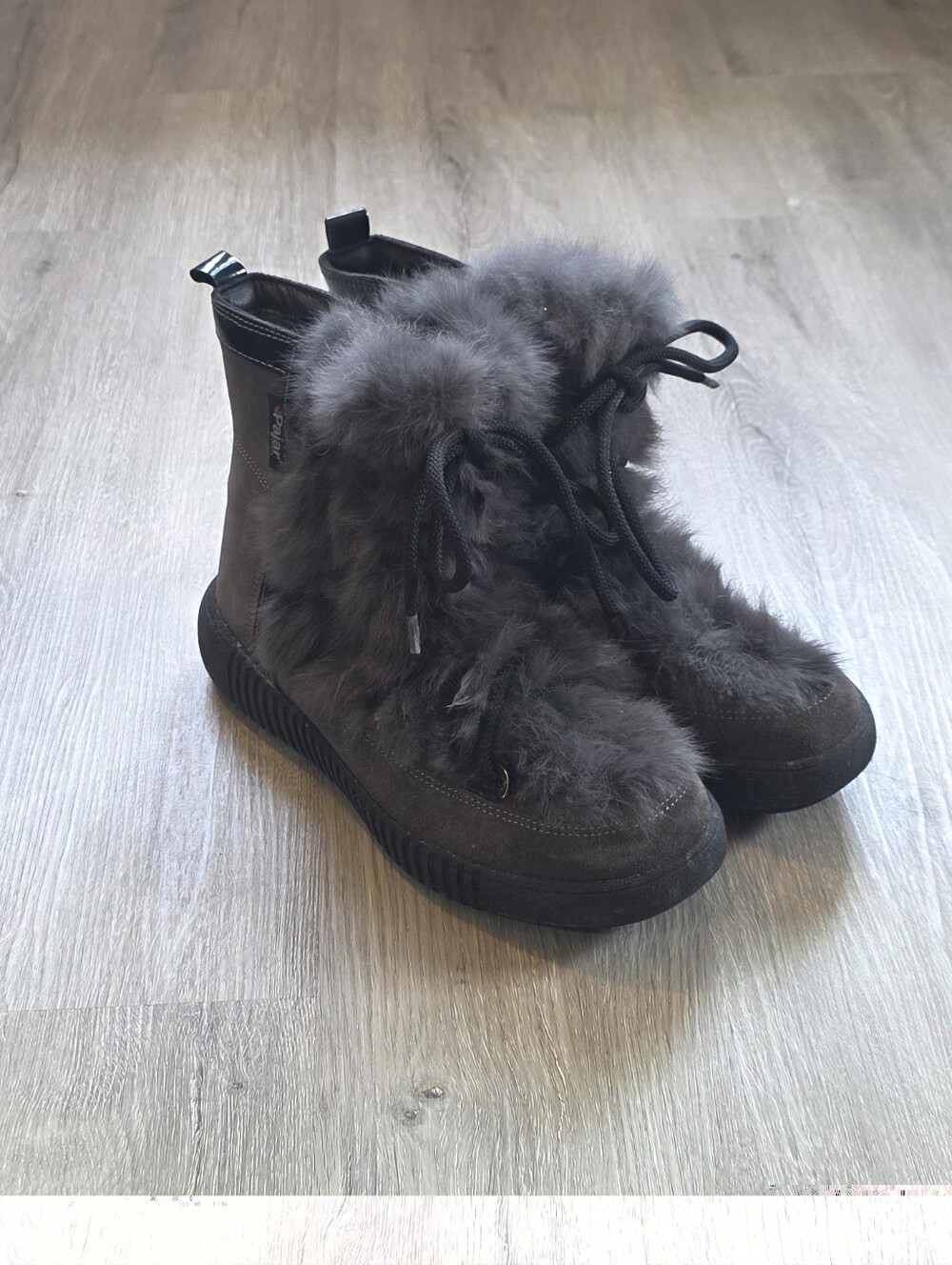 Pajar Anet Nero Fur Fluffy Lace-up Boots Gray Size 9